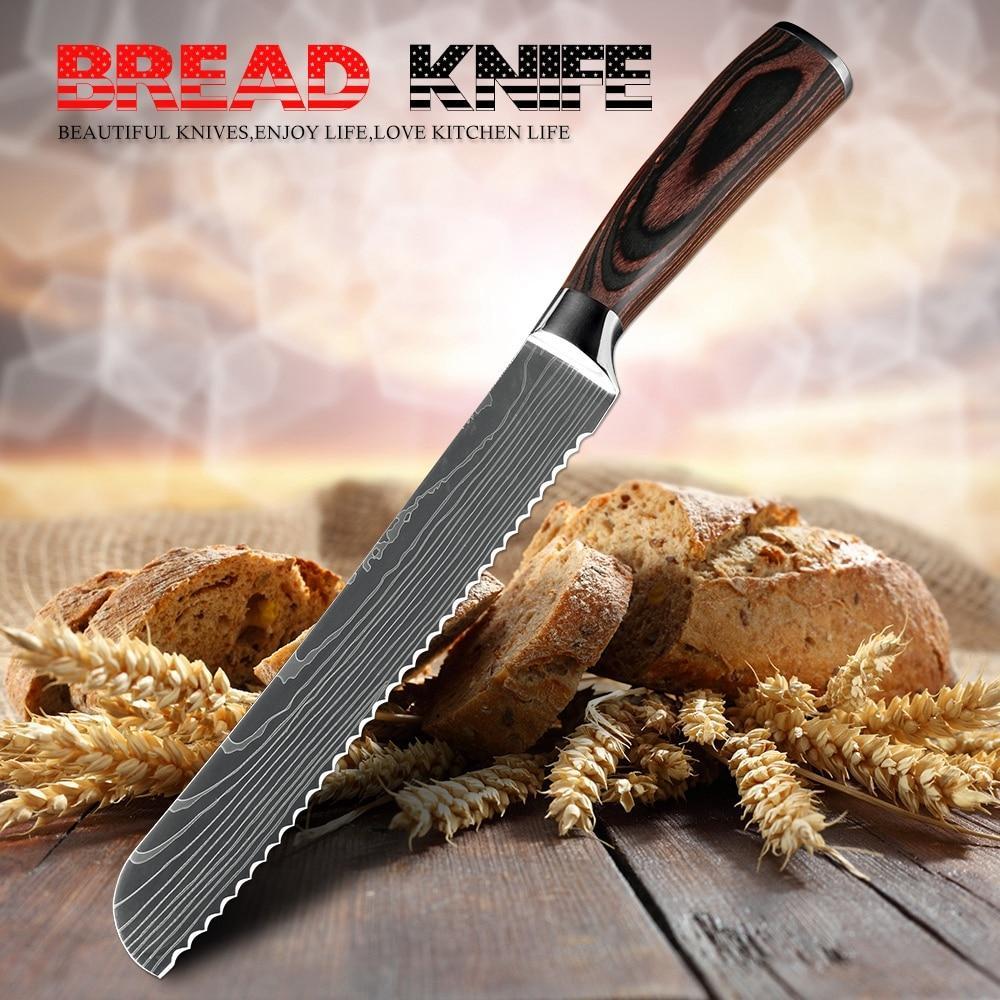 XITUO Kitchen Bread Knife Serrated Design Laser Damascus Stainless Steel