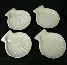 Lot Of 4 Hall Pottery 1522 Ivory White Scallop Shell Retro Party Snack Dishes Vg - $37.13