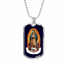 Our Lady Of Guadalupe Necklace Stainless Steel or 18k Gold Dog Tag 24&quot; Chain - £38.04 GBP+
