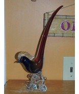 Art Glass Quail / Bird Red Blue 13.5&quot; gold sommerso unmarked Italian Murano - £46.00 GBP