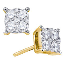 18k Yellow Gold Round Diamond Square Cluster Screwback Earrings 1-1/12 Ctw - £2,044.44 GBP
