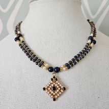Blue Lapis Lazuli Beaded Double Strand Necklace - £26.17 GBP