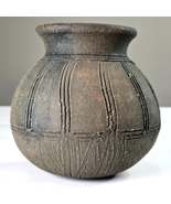 Dark Green Terracotta Tribal Water Vessel Vase Décor 5.5x5.5in Hand Made - $40.00