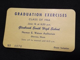 Glenbrook South High School (GBS) 1966 Graduation Exercises Ticket - £22.38 GBP