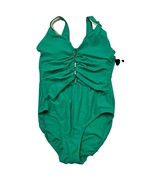 Shore Shapes Swimsuit Womens 12 Green Ruched Metal Accents One Piece Beach - $39.51