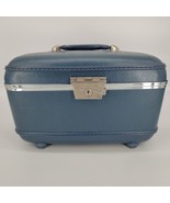 VTG Suitcase Blue Vanity Cosmetic Toiletry Train Makeup Hard Case NO KEY... - $24.74