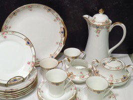 18 Pcs Vtg Nippon Cake and Coffee Set Floral Plates Cups Pot Platter Cre... - $122.76
