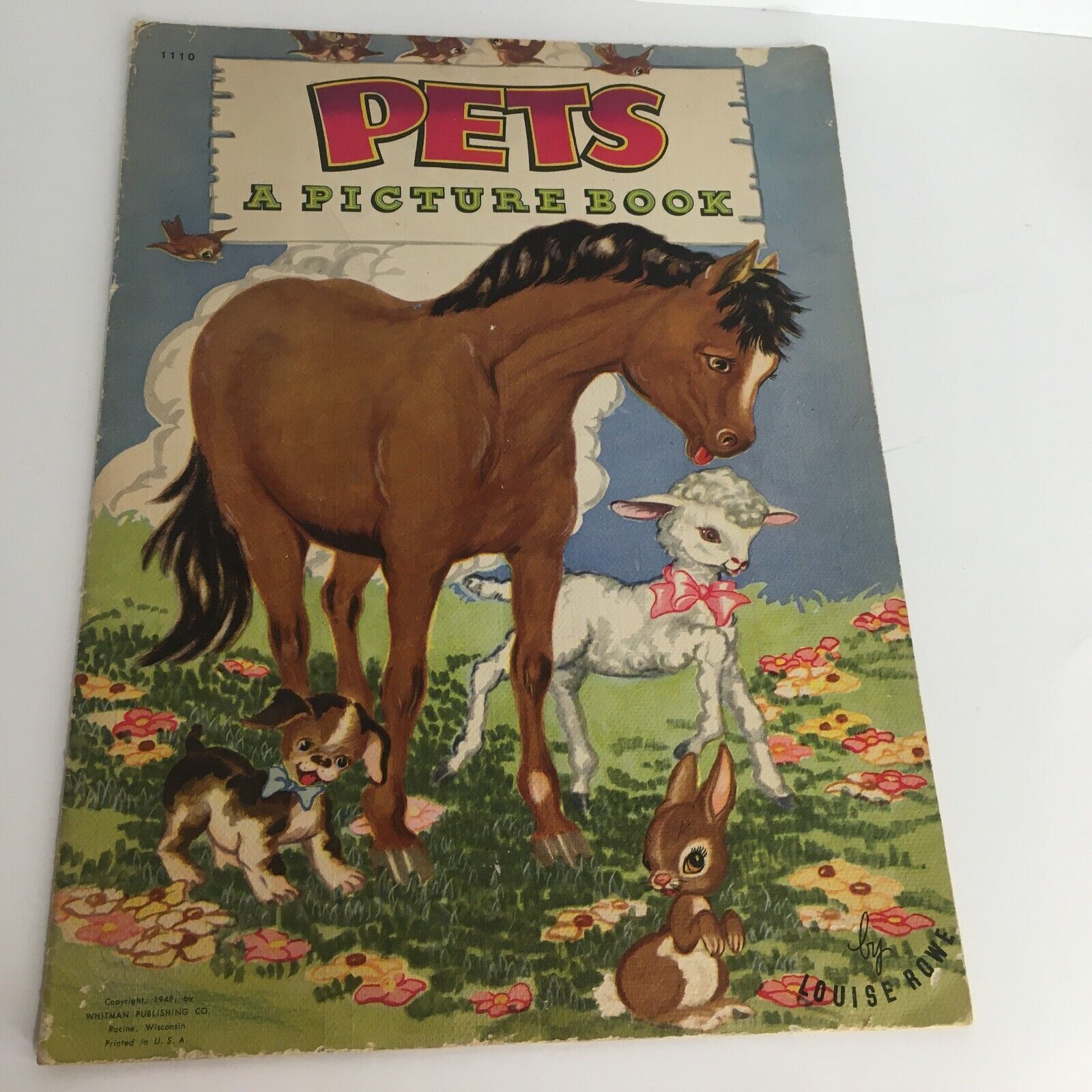Primary image for Pets A Picture Book by Louise Rowe 1948 Whitman Publishing Animals Colorful Pics