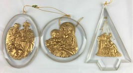 Nativity Acryllic Gold Christmas Ornament Wisemen Holy Family Madonna Set of 3 - £14.89 GBP