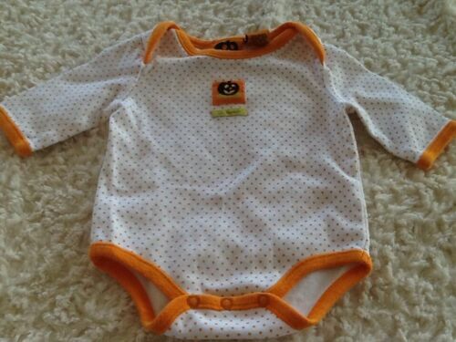 Baby HALLOWEEN PUMPKIN Long Sleeve One Piece WHITE ORANGE POLKA DOTS 0-3... - $2.94