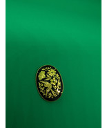 Toledo Spain Gold &amp; Black DAMASCENE Enamel 2&quot; Oval BIRD &amp; FLOWERS Pendant - $33.85 CAD