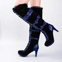 Fashion Women Classic Boots Cosplay Black Vegan Leather Knee High Bows Punk Boot - £59.09 GBP