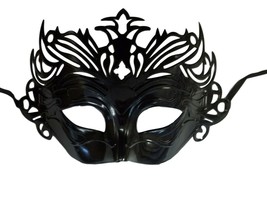 Black Venetian Laser Cut Mardi Gras Masquerade Half Mask Crown - £3.65 GBP