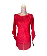 Escante Lingerie Womens Size L Red Lace Rose Appliqué Teddy Babydoll New... - $17.82 CAD
