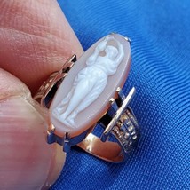 Antique Art Deco Rose Gold Ring Victorian Intaglio Carved Carnelion Cameo - £1,025.60 GBP