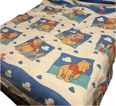 Vintage Winnie The Pooh Piglet Clouds Acrylic Blanket 82”x70” Satin Trim - $28.49