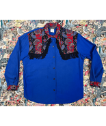 Vtg 80s 90s Ozark Mountain Blue Cotton Button Down Shirt Sz M Western Ro... - $25.40