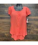 VTG 70s Cottagecore Sleep Set Gauze Lace Trim Pearl Buttons Small Coral ... - $27.58