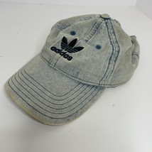 Vintage Adidas Hat Cap Strap Blue Denim Trefoil Logo Embroidered Retro Y2K - $14.13