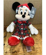 Disney Minnie Mouse Plush 14&quot;  Pajamas Plaid Christmas Xmas PJ’s Red Sli... - $30.99