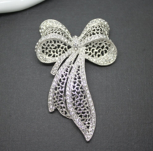 Stunning Vintage Style Large Silver Bow Rhinestone Crystal BROOCH Pin Jewellery - £9.56 GBP