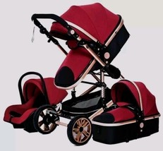 Luxury 3in1 Red &amp; Black Portable Baby Bassinet Carriage Stroller Set Age 0-4 - £230.50 GBP