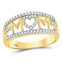 10kt Yellow Gold Womens Round Diamond Mom Mother Heart Band Ring 1/4 Cttw - $279.00