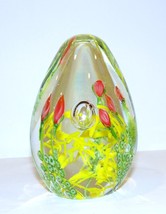 Gorgeous Murano Style Art Glass Millefiori Red Floral 5&quot; Egg Paperweight - £48.04 GBP