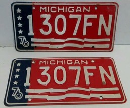 1976 MICHIGAN LICENSE PAIR PLATES MATCHED SET 1307FN FLAG BICENTENNIAL R... - £22.23 GBP