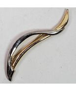 Vintage Gold &amp; Silver Tone Ribbon Brooch Pin 3.75 Inch - €6,01 EUR