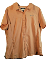 Columbia Shirt Womens Large Omni Shade Button Up Peach Color Short Sleeve Logo - £13.12 GBP