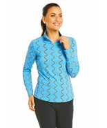 NWT Ladies IBKUL Belmont Blue Long Sleeve Mock Golf Shirt - sizes M L XL... - £50.17 GBP