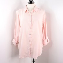 Tribal Brand Women&#39;s L Pale Pastel Pink Cotton Roll-Tab Button-Up Camp Shirt - £12.89 GBP