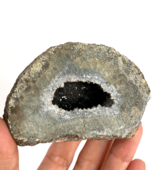 Gray Sparkly Druzy Crystals Geode 1/2 Raw Gemstone Cabinet Specimen 9.8oz - £10.11 GBP