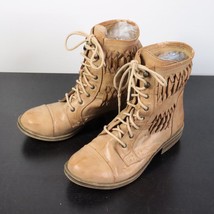 Mix No 6 Women&#39;s 6.5 Tan Lace-Up Woven Combat Faux Leather Ankle Boots - £7.99 GBP