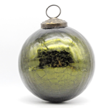 Olive Green Crackle Glass Krugel Ornament Holiday Mercury Vintage Christmas Tree - £27.89 GBP