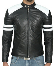 Men&#39;s Leather Jacket Stylish Black Genuine Soft Lambskin Motorcycle Bomber Biker - £86.29 GBP