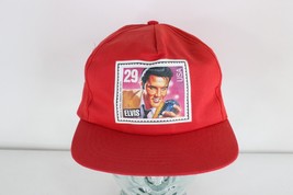 Vintage 90s Faded Spell Out Elvis Presley Postage Stamp Snapback Hat Cap Red - £27.59 GBP