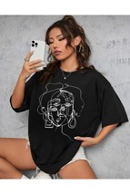Women&#39;s Black Face Print Detailed Oversize T-shirt - $12.00+