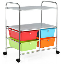 4-Drawer Rolling Storage Cart Metal Rack Shelf Home Office 2 Shelves Mul... - £87.95 GBP