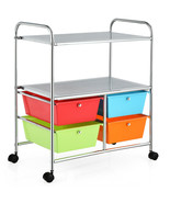 4-Drawer Rolling Storage Cart Metal Rack Shelf Home Office 2 Shelves Mul... - £88.39 GBP