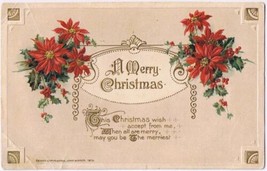 Postcard Embossed A Merry Christmas Poinsettia John Winsch 1913 - £2.36 GBP