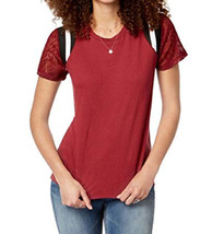Rebellious One Juniors Lace Sleeve Striped Shoulder Top,Maroon,Small - £33.74 GBP