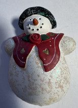Brooch Pin Christmas  Snowman Pot Belly Green Hat Red Shawl Sparkles Ena... - £6.15 GBP
