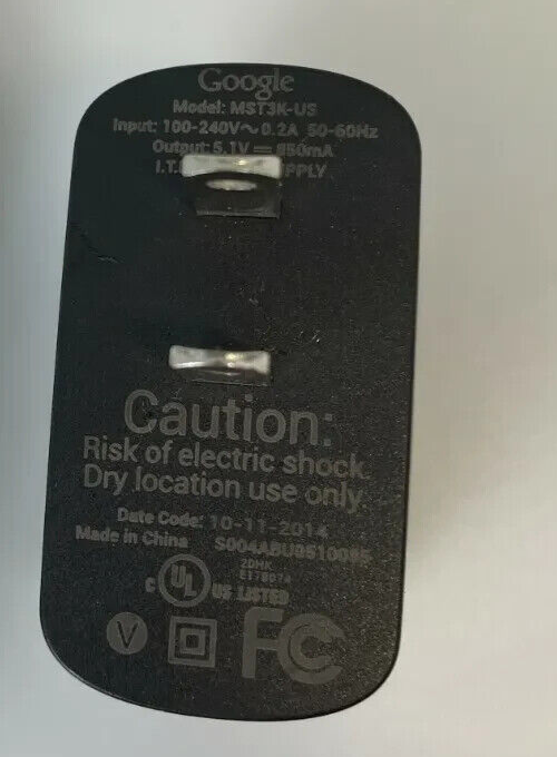 Genuine Google Chromecast Wall Charger - 5.1V 850mA Power Adapter