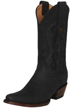 Womens Western Boots Black Mid Calf Leather Snip Toe Rodeo Wear Casual - $119.50