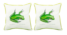 Pair of Betsy Drake Tree Frog Small Outdoor Indoor Pillows 12 Inch X 12 Inch - £54.36 GBP