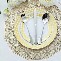 White Round 7.5&quot;&quot; Salad Plates With Gold Checkered Trim Catering Party Disposabl - £7.24 GBP