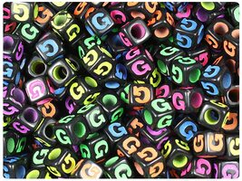 BeadTin Black Opaque 7mm Cube Alpha Plastic Beads - Colored Letter G (75... - $2.09