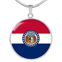 Express Your Love Gifts Missouri State Flag Necklace Engraved 18k Gold Circle Pe - £54.76 GBP